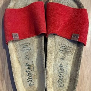 EUC Biostep Red Leather Slide Sandals - Size 7.5
